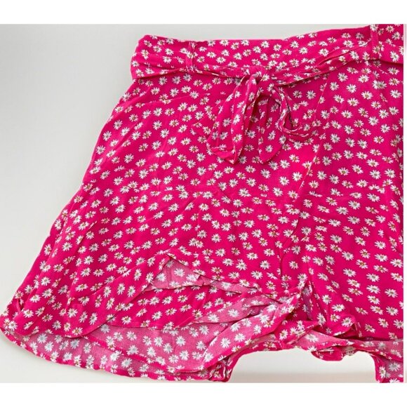 ZARA WOMENS FLORAL Skort SIZE Large NWT Pink White Tie Waist Zipper Closure - Picture 2 of 6